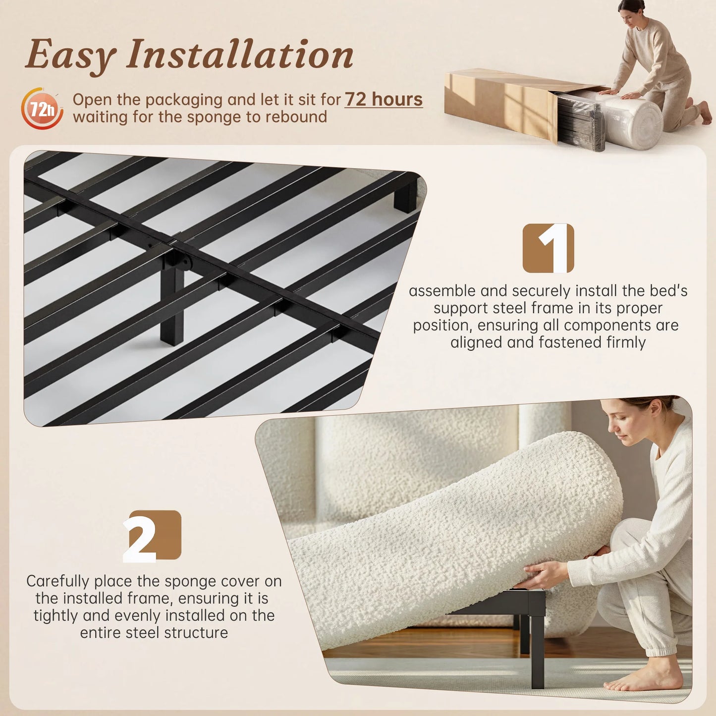 EnHomee Upholstered Cloud Bed Frame With Plush Wingback Headboard