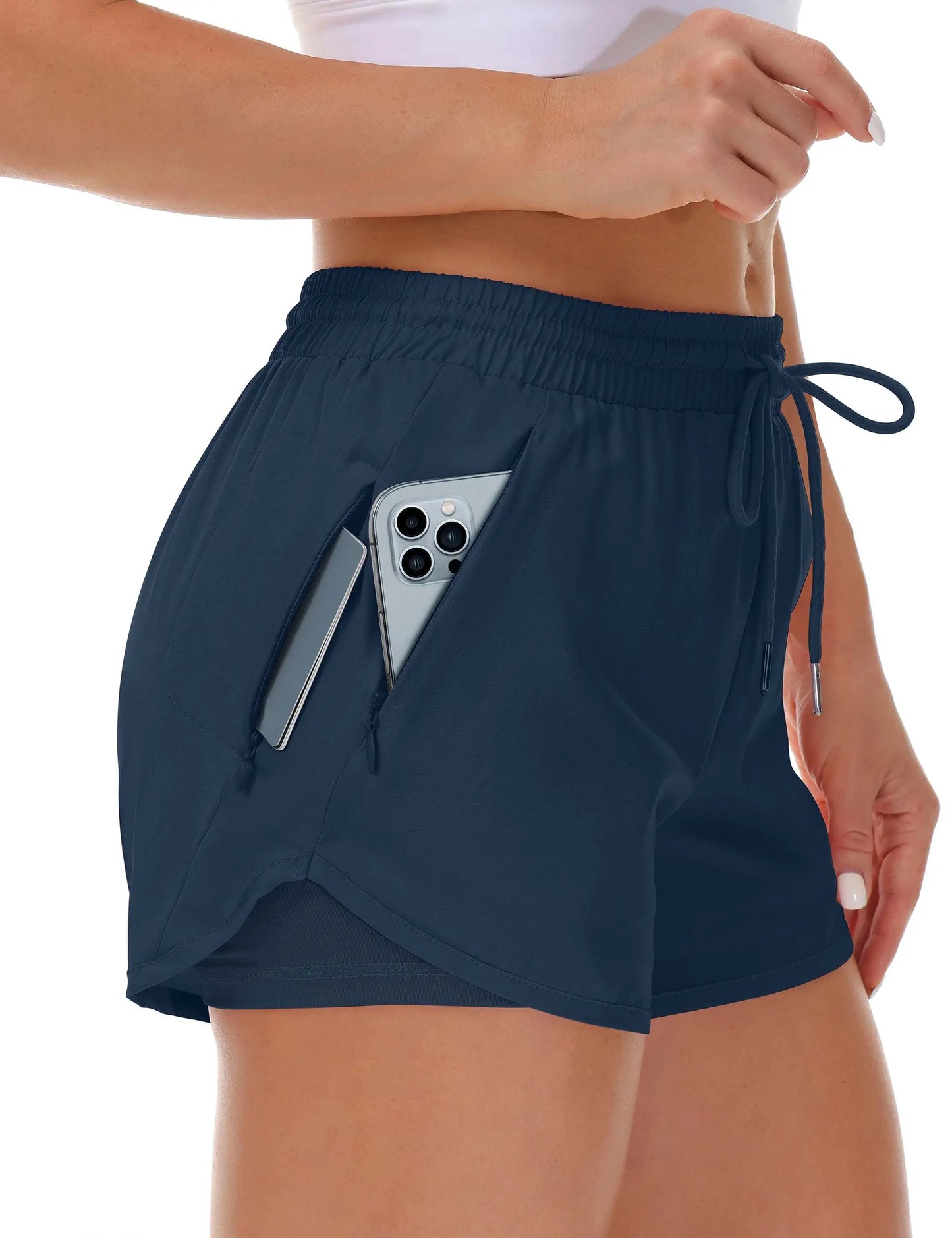 Women's athletic shorts, running, yoga, two-piece design, anti-exposure shorts, fitness, elastic, slimming leggings