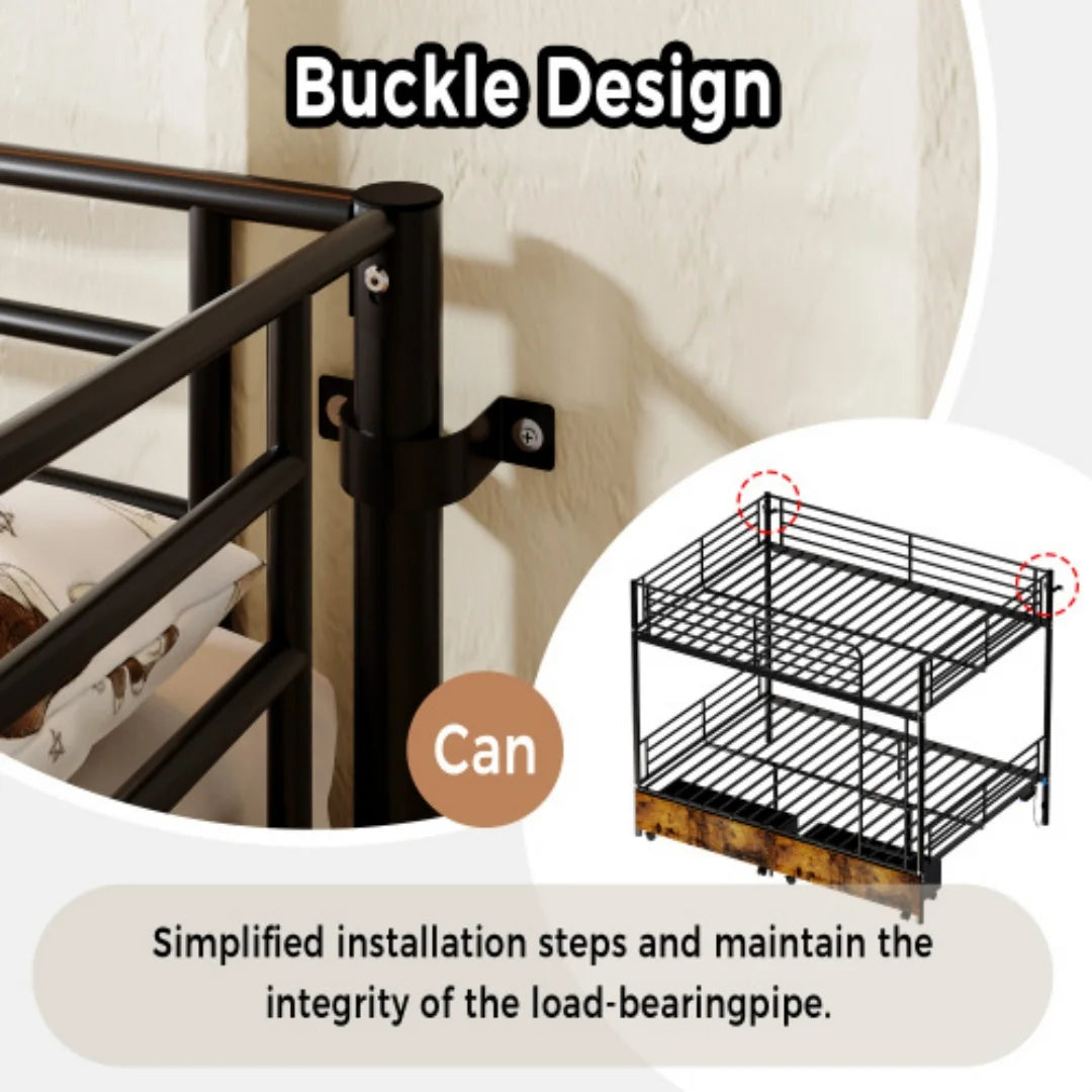 Heavy Duty Iron Bunk Bed With Ladder And Guardrails