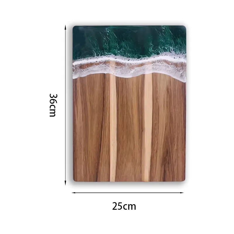 Expoxy Resin Blue River Pattern Charcuterie Board for Bread Vegetable Fruit Meat Acacia Wood Decorative Board Challah Board