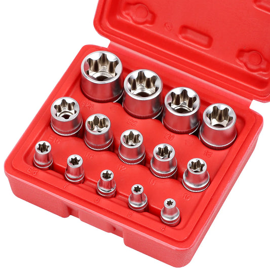 SEDY 14-Piece E-TORX Socket Set - Premium Female Torx Socket Set, Ultimate Torque Star Sockets, External Torx Sockets