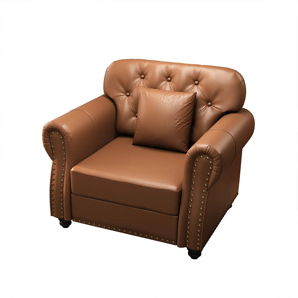 41.3-inch Faux Leather Chesterfield Decorative Sofa Featuring Nailhead Trim and Cushion Suitable For Living Room Bedroom and Home Office