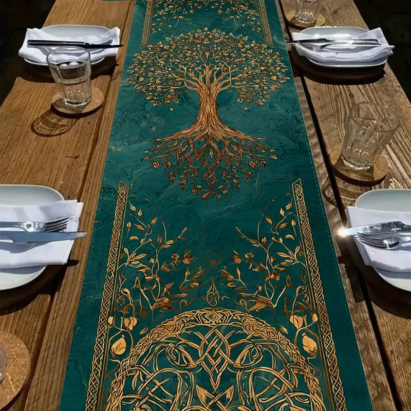 Artistic Celtic Knot Tree Of Life Linen Table Runner