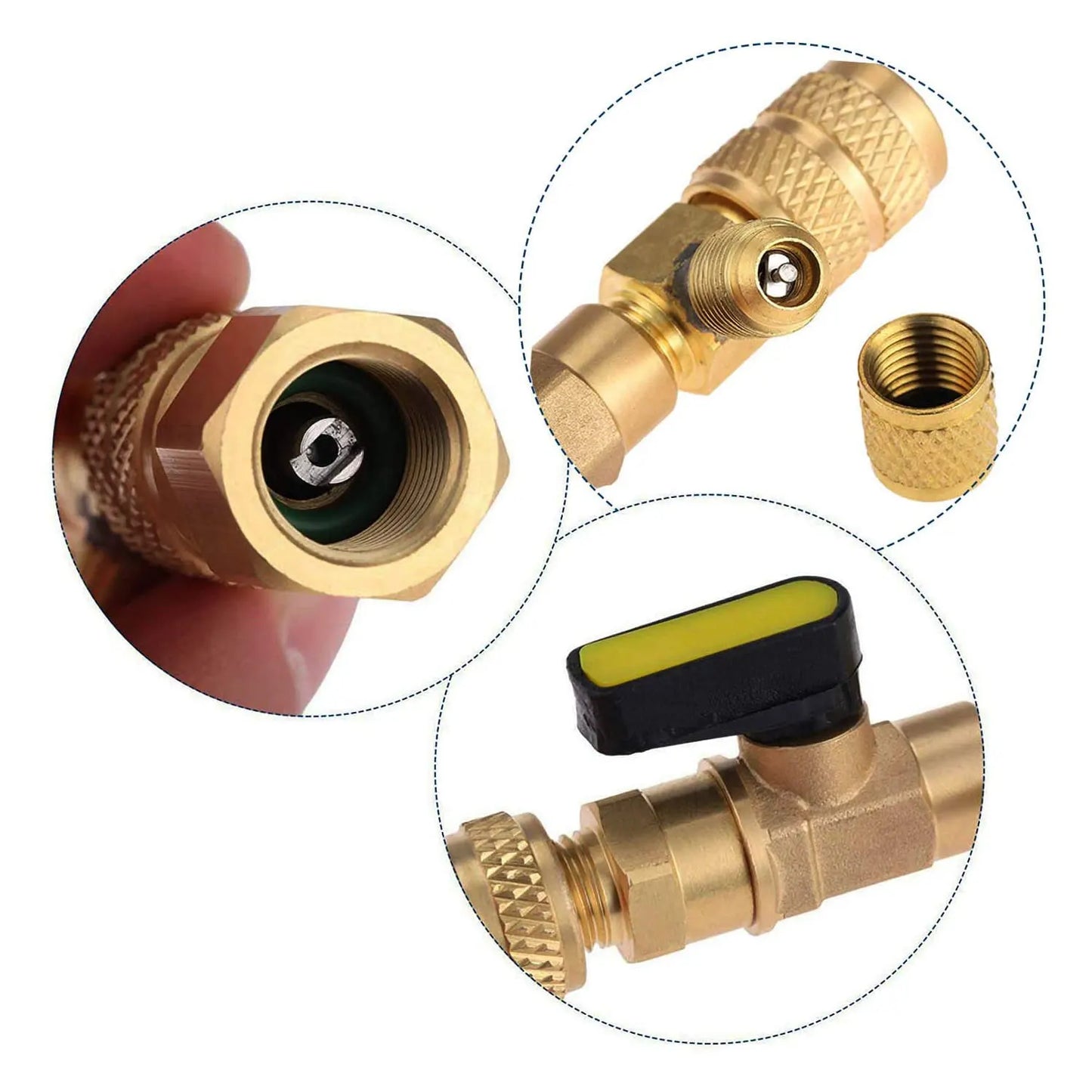 Dual Size 1/4" & 5/16" Port Valve Core Remover Installer Kit Tool with 10PCS 5v1 Valve Cores and Double Head for Refrigerant