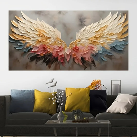 Vibrant abstract angel wing wall art - colored canvas mural, pine frame, ideal for living room,bedroom, hallway 1.5 inches thick