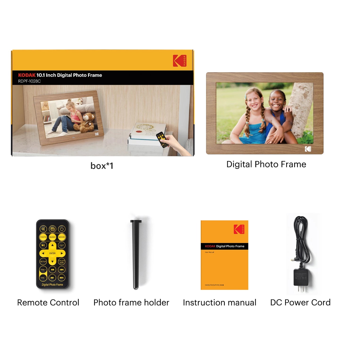 Kodak 10.1 Inch Electronic Picture Frame HD 1280*800 Display with Remote Music Video Player Calendar Clock for Room Decor