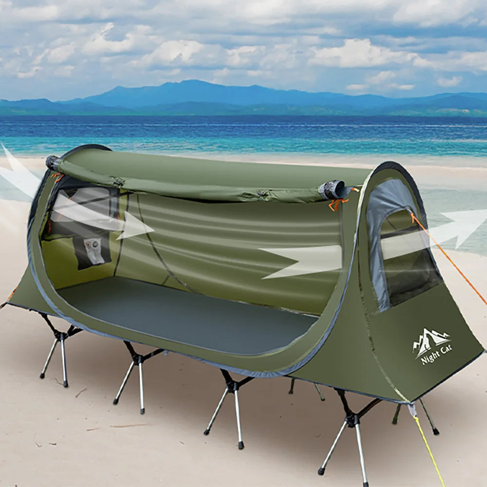 Night Cat Pop-up Camping Tent: 1 Person Tent Waterproof Instant Easy Setup Tunnel Tent Fits for Camping Cot (Excluded)