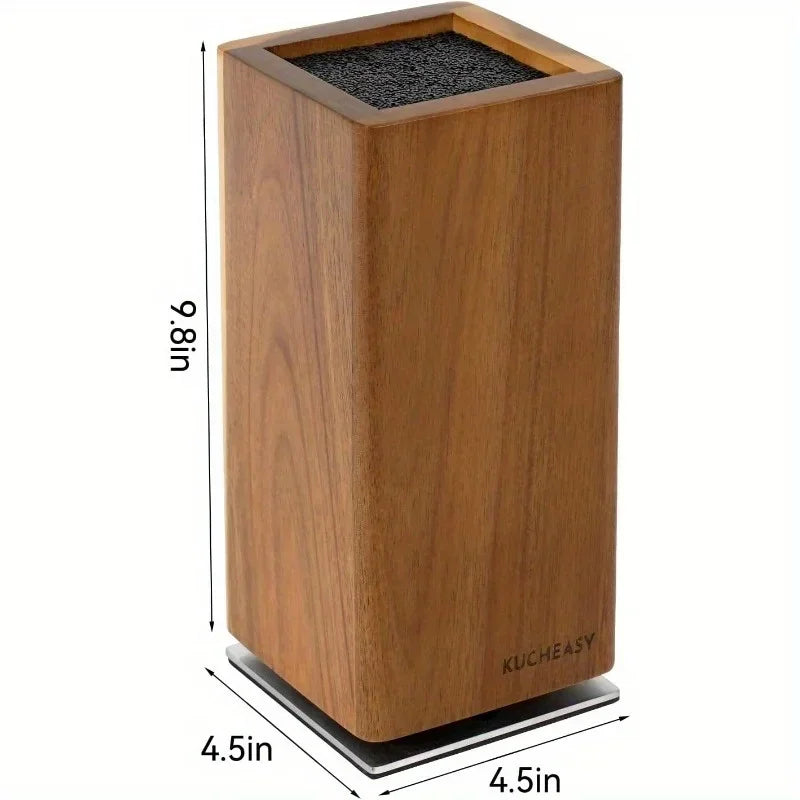 1Pc 360°Rotating Magnetic Knife Block Wood Universal Knife Holder 4‑Side Ultra‑Strong Magnets Knife Storage Rack with Removable Bristles Multifunctional Kitchen Countertop Knife Organizer