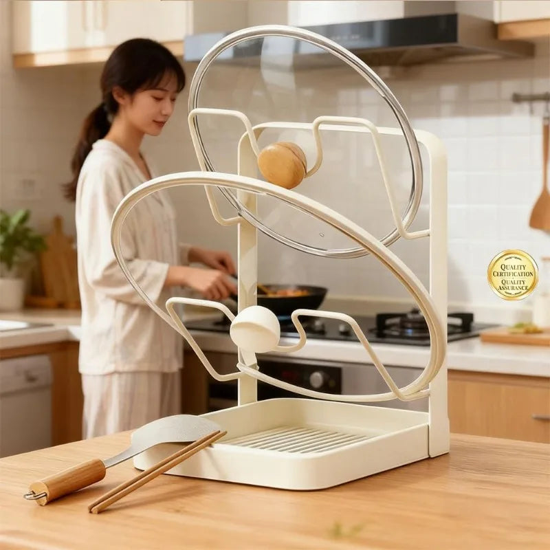 Multifunctional Countertop Pot Lid Holder Chopping Board Rack Multi-Layer Sitting Spatula Drain Storage Organizer for Home