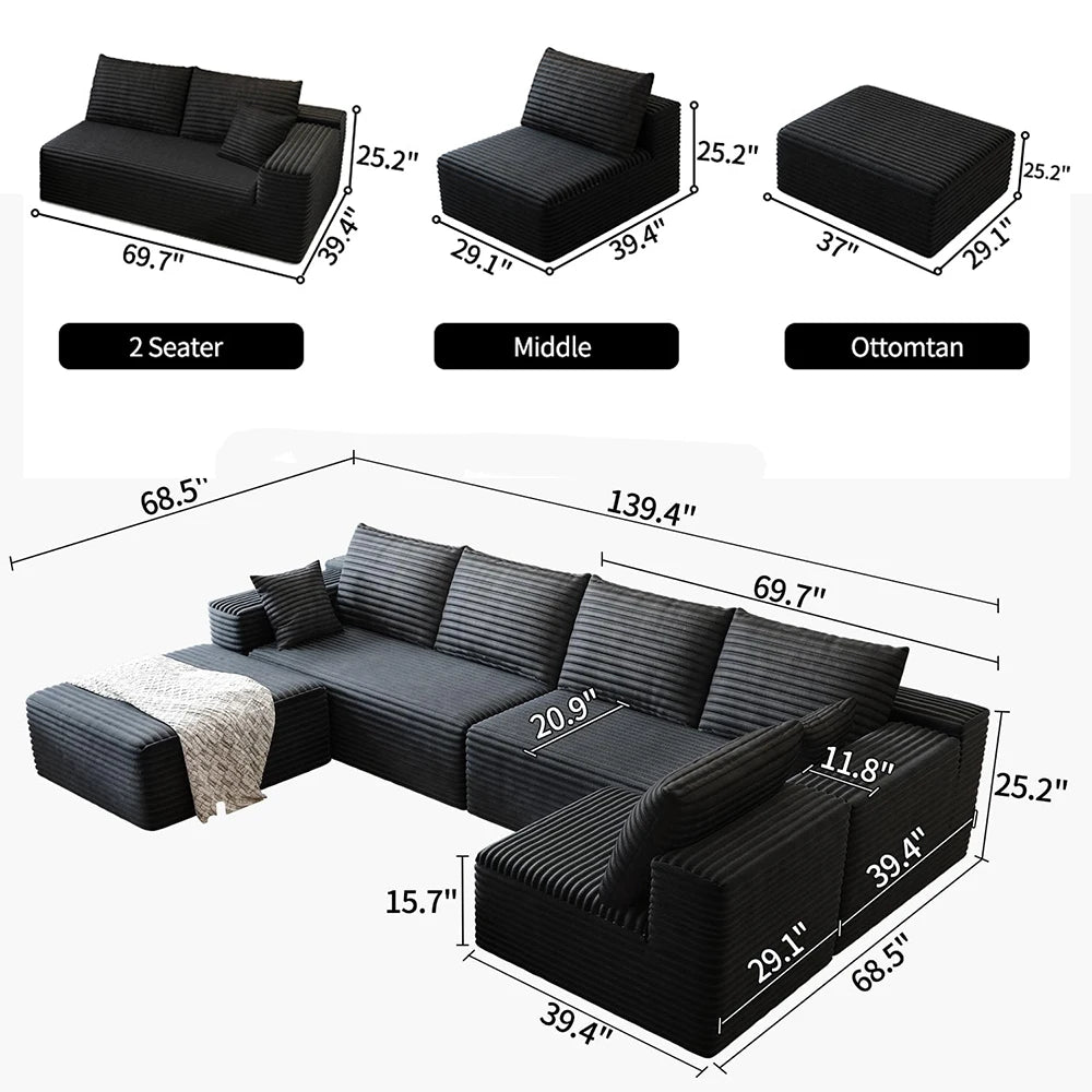 Cloud Style Modular Reclining Sectional Sofa With Fluffy Cushions