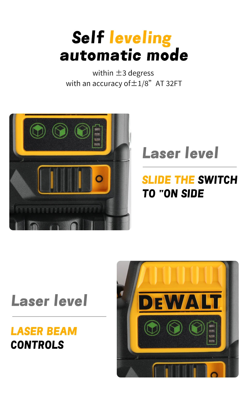 DeWalt DW089LG 12 - Line 3 - Side 360° All - Around Green - Light Laser Level for Outdoor Use - Ideal for Precise