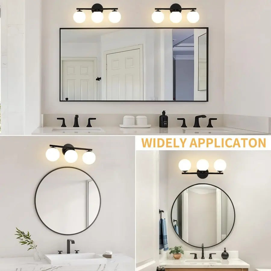 Globe Bathroom Light Fixtures 3Light Vanity Light with Plastic Milk White Globe Shades 11.81 inch Wall Sconce Lighting Over Mirr