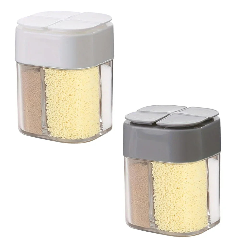 4in1 Camping Spice Shaker Multifunctional Spice Pot with Lid 4 Compartments for Outdoor BBQ Cooking Salt Pepper Storage Box