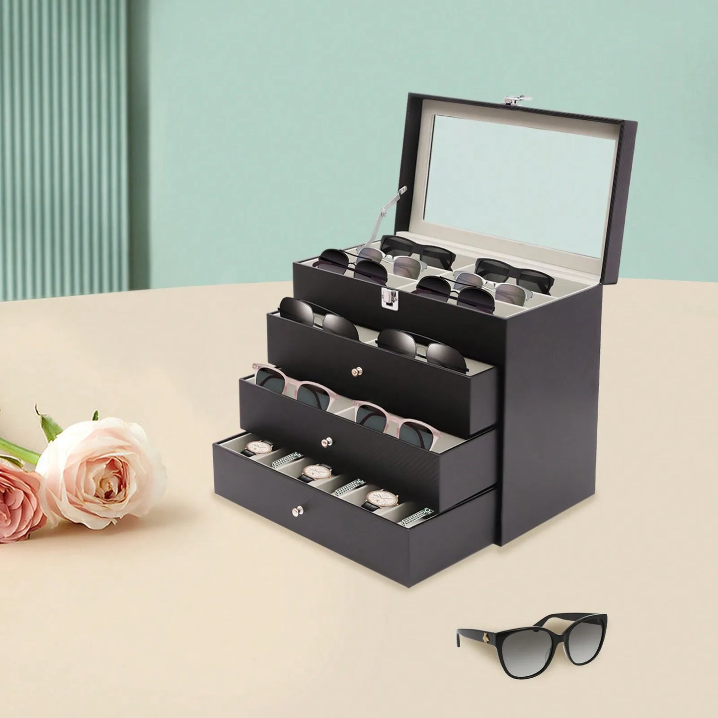 Sunglasses Organizer And Jewelry Box With Watch Display