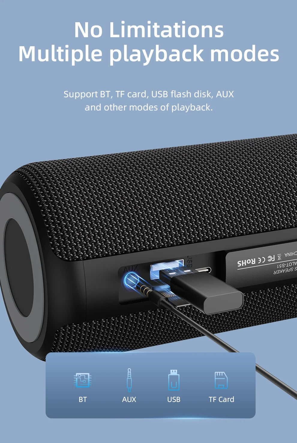 Zealot-S51 Protable Bluetooth Speaker Enhanced Bass Portable Speaker with 12H Playtime,  IPX5 Waterproof for Camping