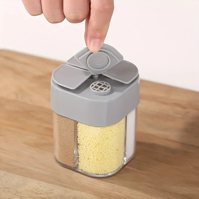 4in1 Camping Spice Shaker Multifunctional Spice Pot with Lid 4 Compartments for Outdoor BBQ Cooking Salt Pepper Storage Box