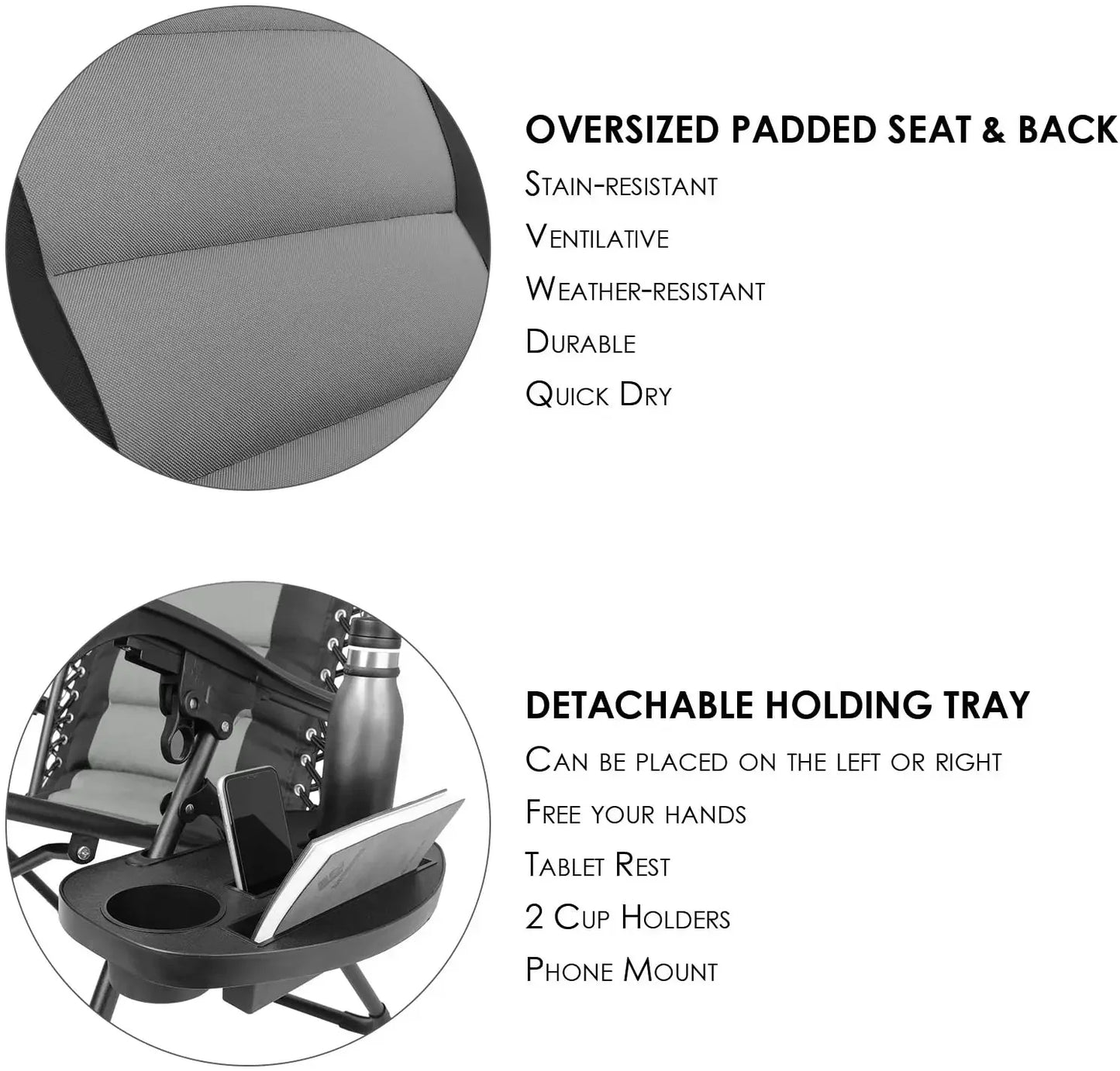 Zero Gravity Padded Folding Lounge Chair With Cup Holder