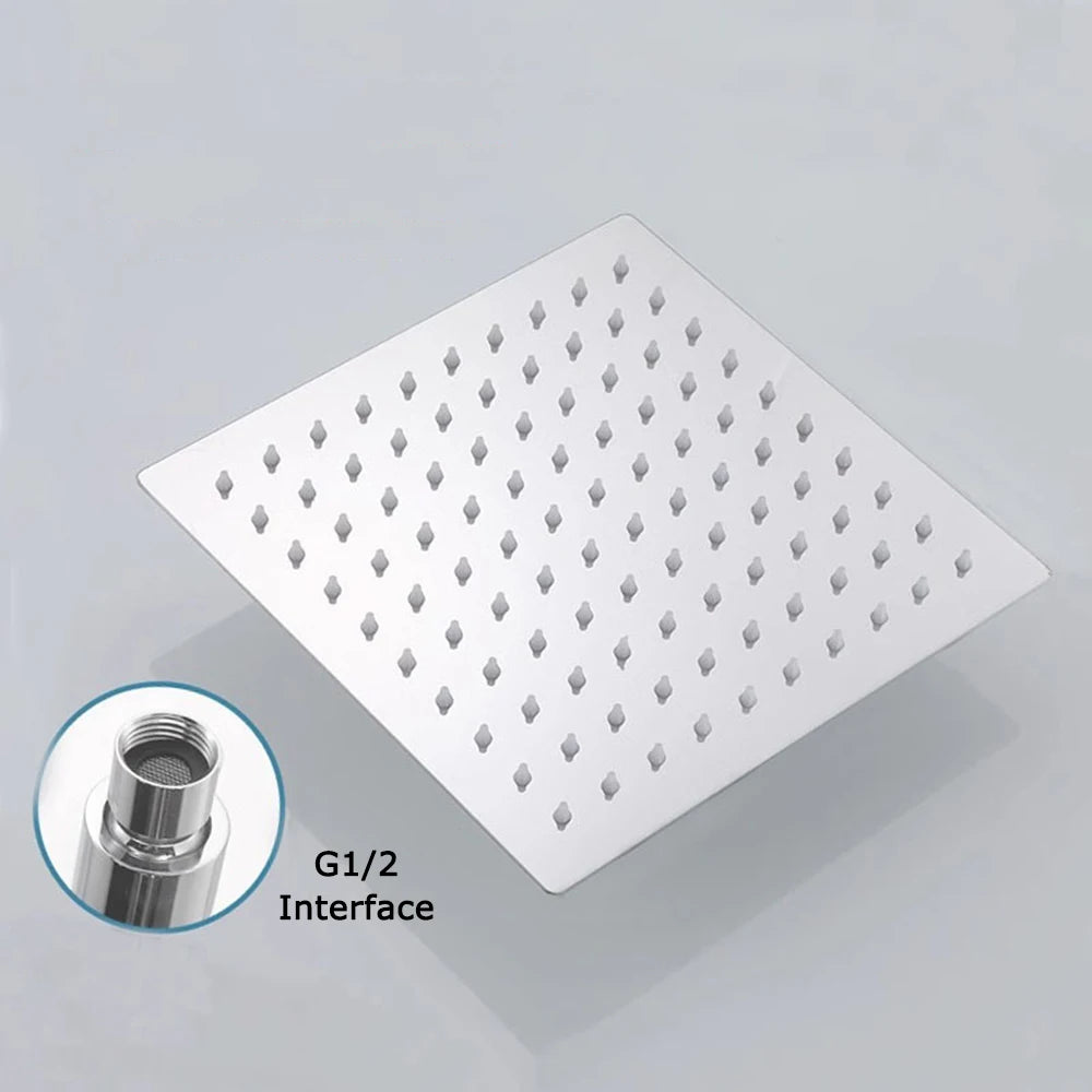 Rainfall Shower Head 12/10/8 Inch Waterfall Shower Ultra Thin 201 Stainless Steel Square Rain Showerheads Bathroom Accessories