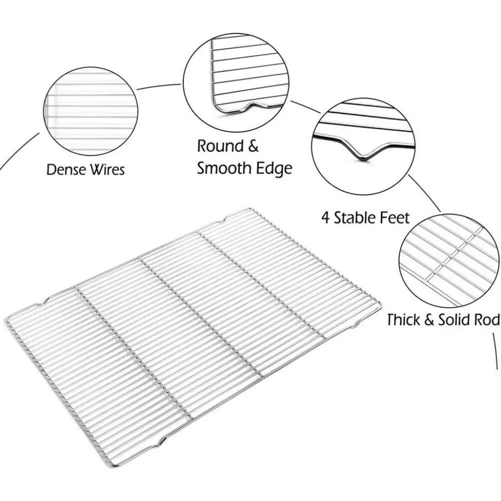 Stainless Steel Baking Tray Set with Grill 304 Stainless Steel Rectangular Cooling Rack Grilling Tools BBQ Safe Small Grill