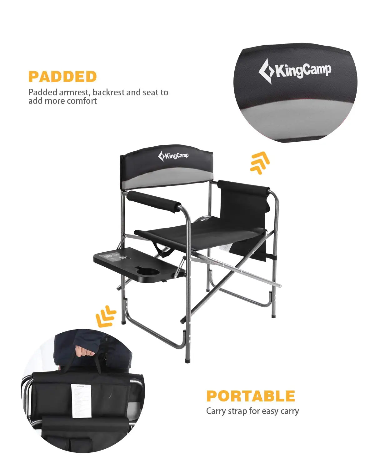 Heavy Duty Folding Camping Chair with Side Table Pockets for Outdoor Sports Fishing, Custom