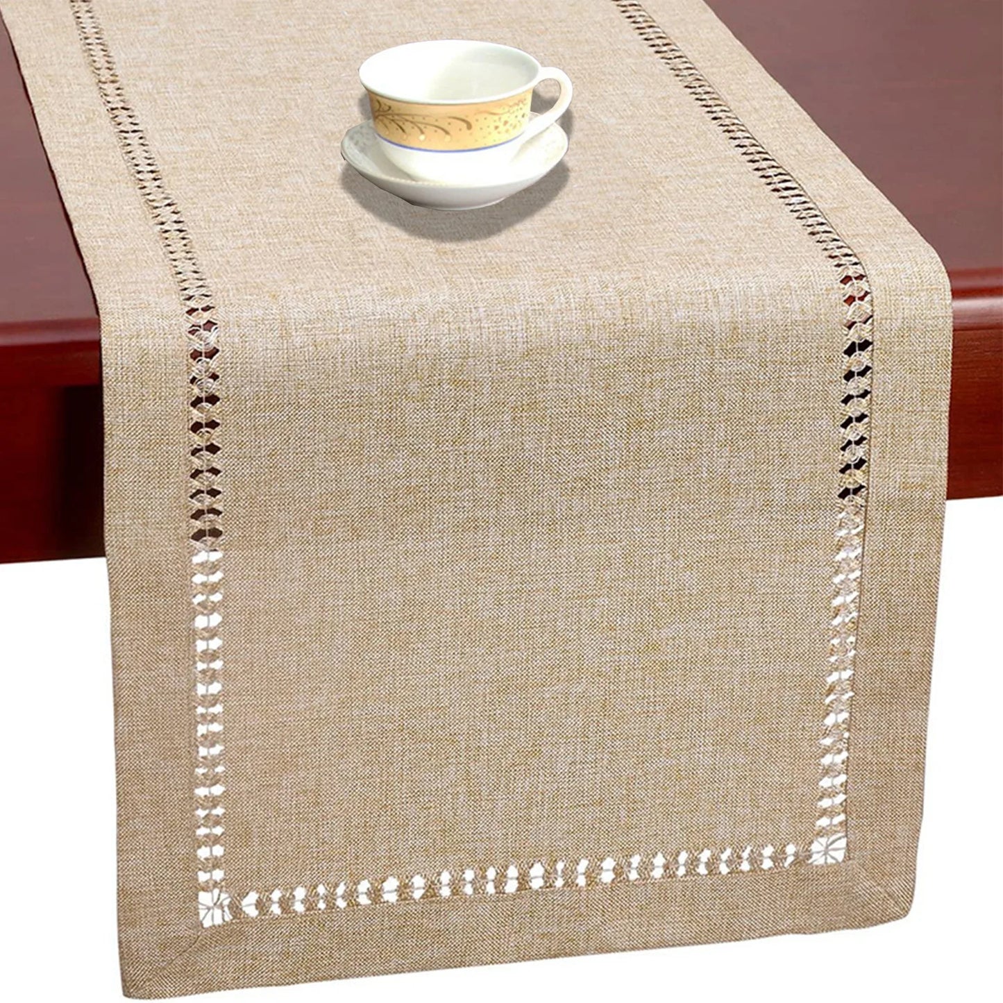 32CMX183CM Cotton Linen Hollow Table Runner,Rustic Farmhouse Kitchen Dining Table Decoration For Home Picnics Wedding Party