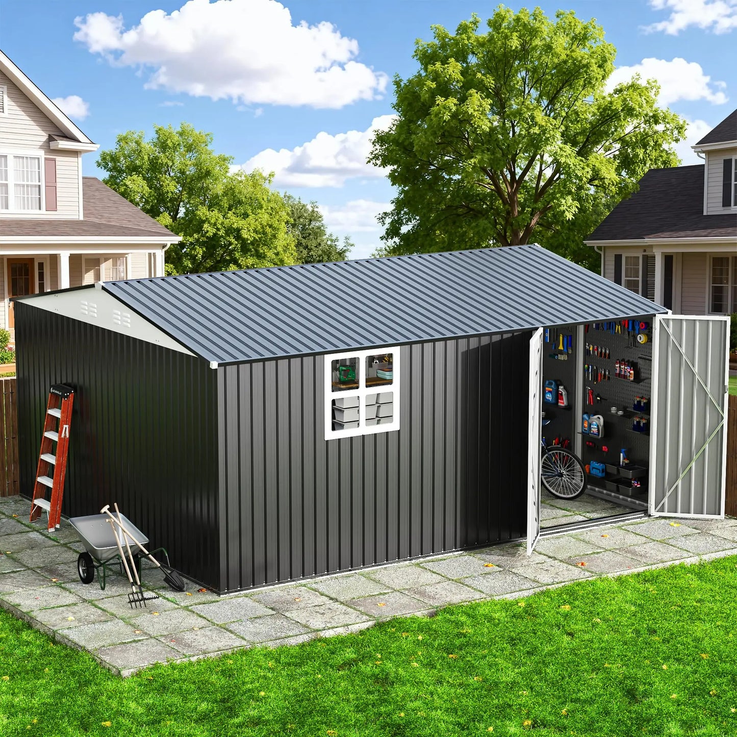 VIWAT Outdoor Heavy Duty Metal Storage Shed With Window