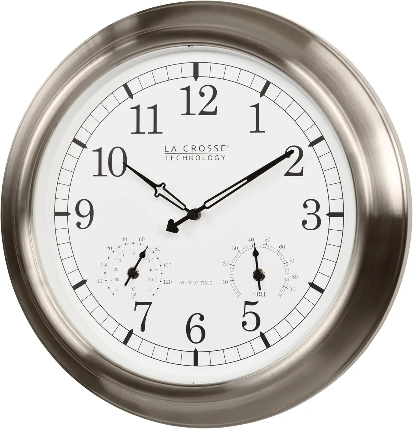 Activity price404-80017-INT 17.9-inch Indoor/Outdoor Classic Stainless Steel Atomic Analog Wall Clock