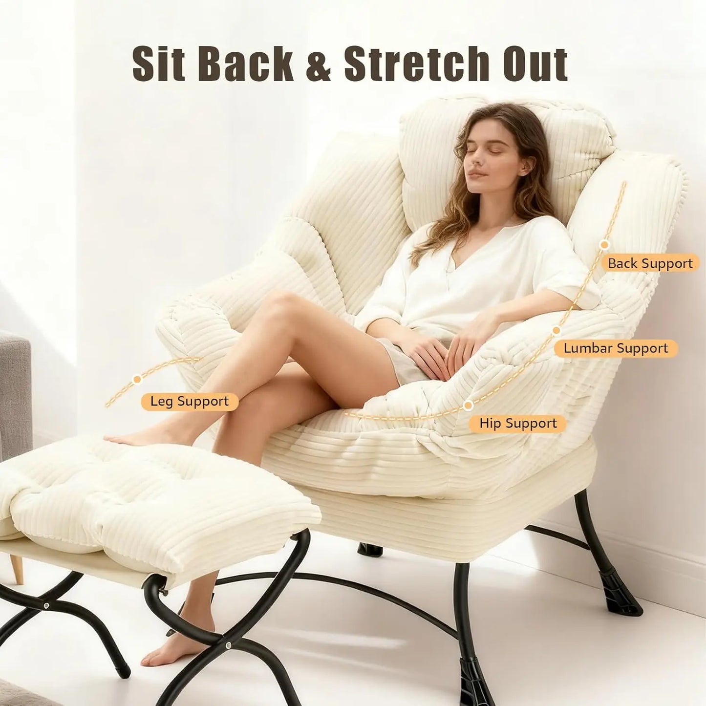 Oversized Lounge Chair & Ottoman Comfy Wide Reading Accent w/ Footrest Living Room Small Spaces White, Customized