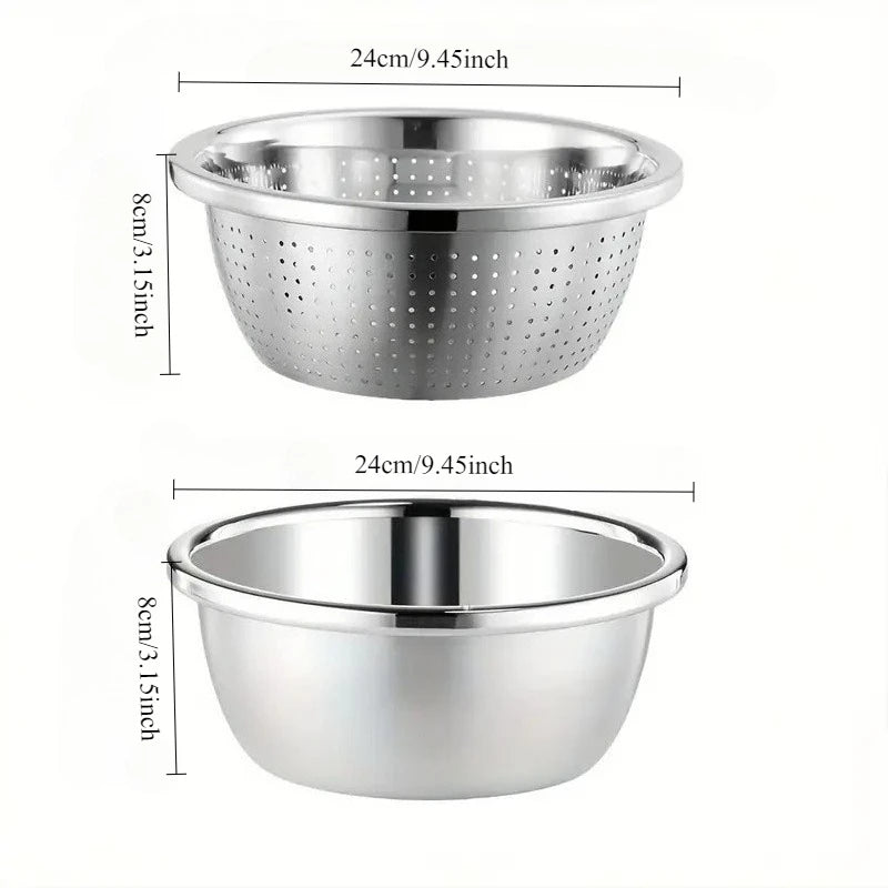 2pcs Stainless Steel Colander Set - Vegetable Fruit Pasta Strainer, Large Heavy Duty Filter Bowl