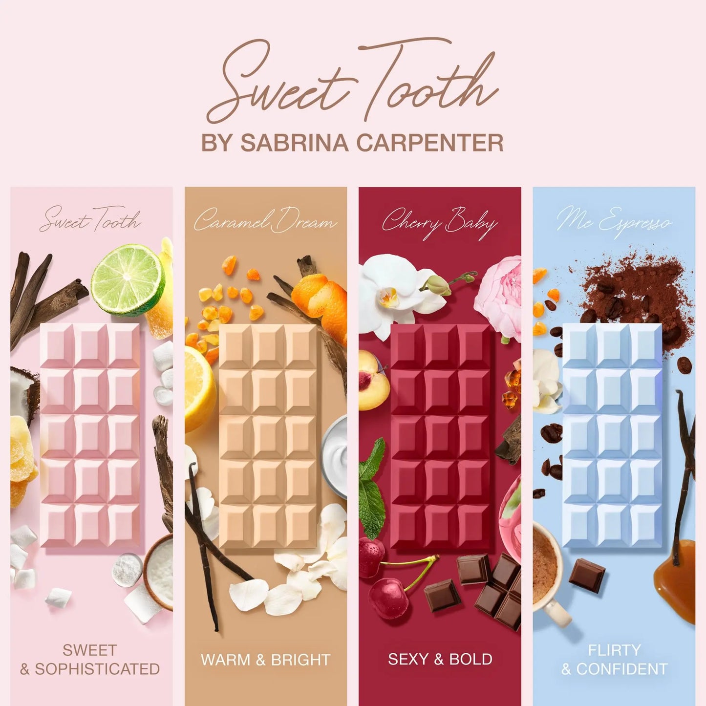 Sweet Tooth Perfume by Sabrina Carpenter | Viral Gourmand EDP | Cherry Baby, Me Espresso, Caramel Dream | Long Lasting Fragrance
