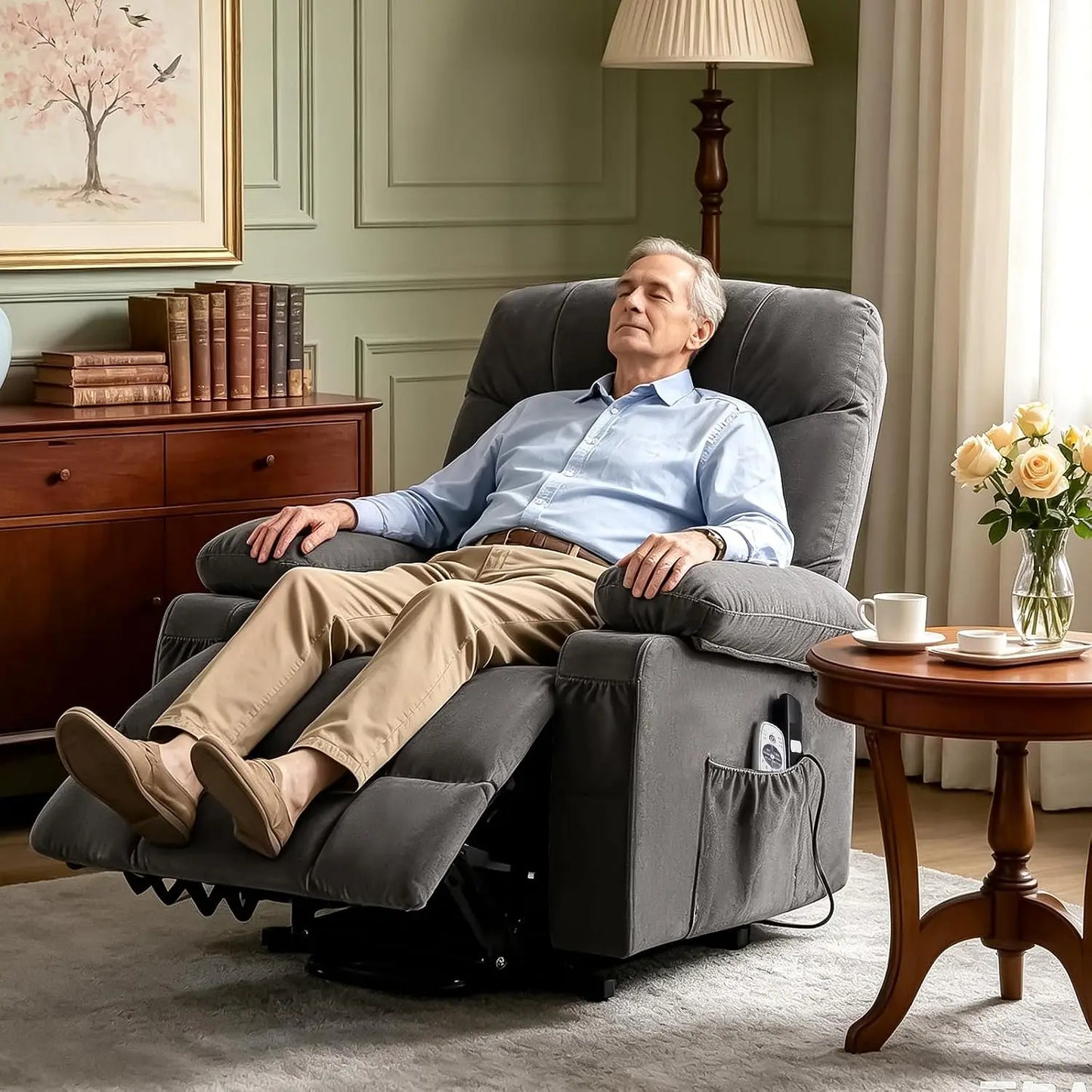 Power Lift Recliner Chair for Elderly with Vibration Massage and Lumbar Heating Electric Recliner Sofa with Cup, Customized
