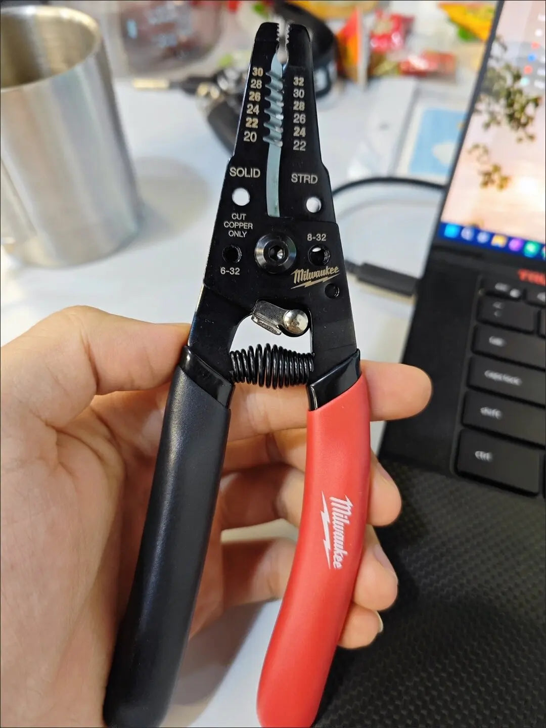 Milwaukee 48-22-3080 AWG Low Voltage Dipped Grip Wire Stripper Cutter Durable Precise Quick Cutting Hand Tools