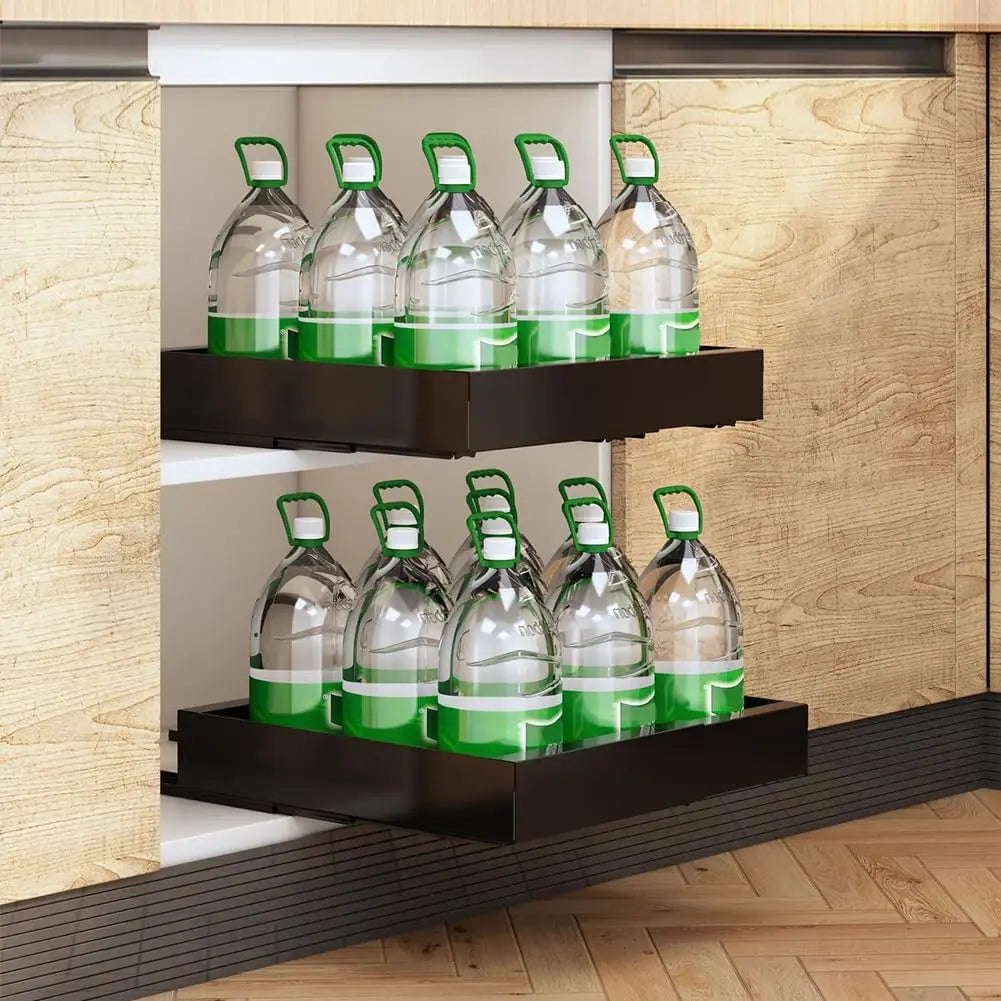 Garvee Expandable Pull Out Storage Tray Kitchen Sliding Cabinet Shelf With Adhesive Cabinet Drawer Spice Rack Bowl Dish Shelf Pantry Kitchen Organizer