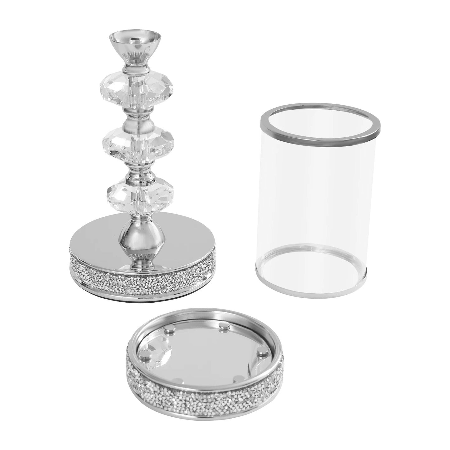 Crystal Candle Holder with Windproof Glass Cover, Hexagon Crystal Ball Candlestick with Anti-Tip Magnet Base, Tabletop Centerpiece Decor for Home Wedding Party, Silver/Clear