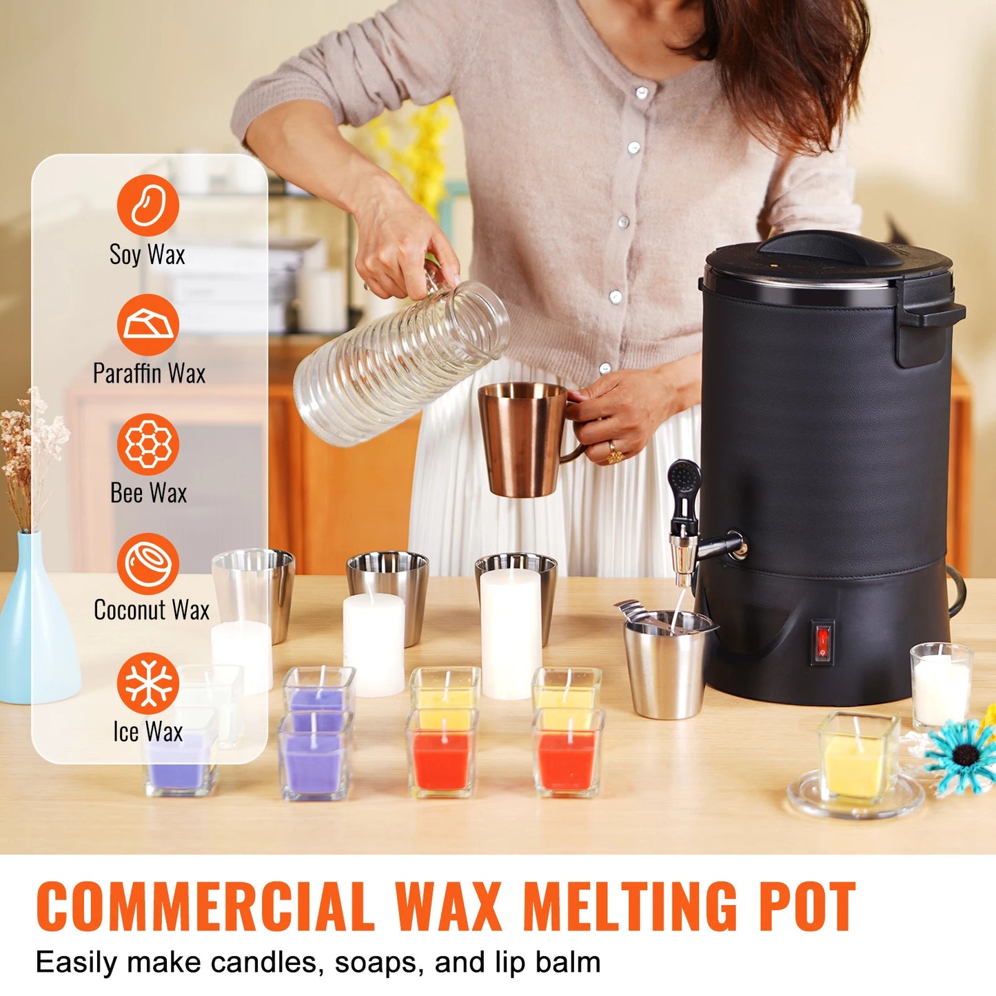 SucceBuy 6.5L 10L Wax Melter for Candle Making Large Electric Wax Melting Pot Easy Pour Spout 9-Level Temperature Control