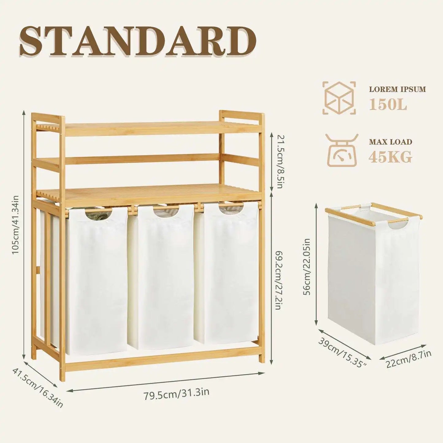 Single / Double Tier Laundry Hamper, 3 / 4 Section Large Bamboo Laundry Sorter with Removable Bags, Large Capacity, Efficient Clothing Storage, Perfect for Washing, Drying and Storage Organizer bathroom organizer