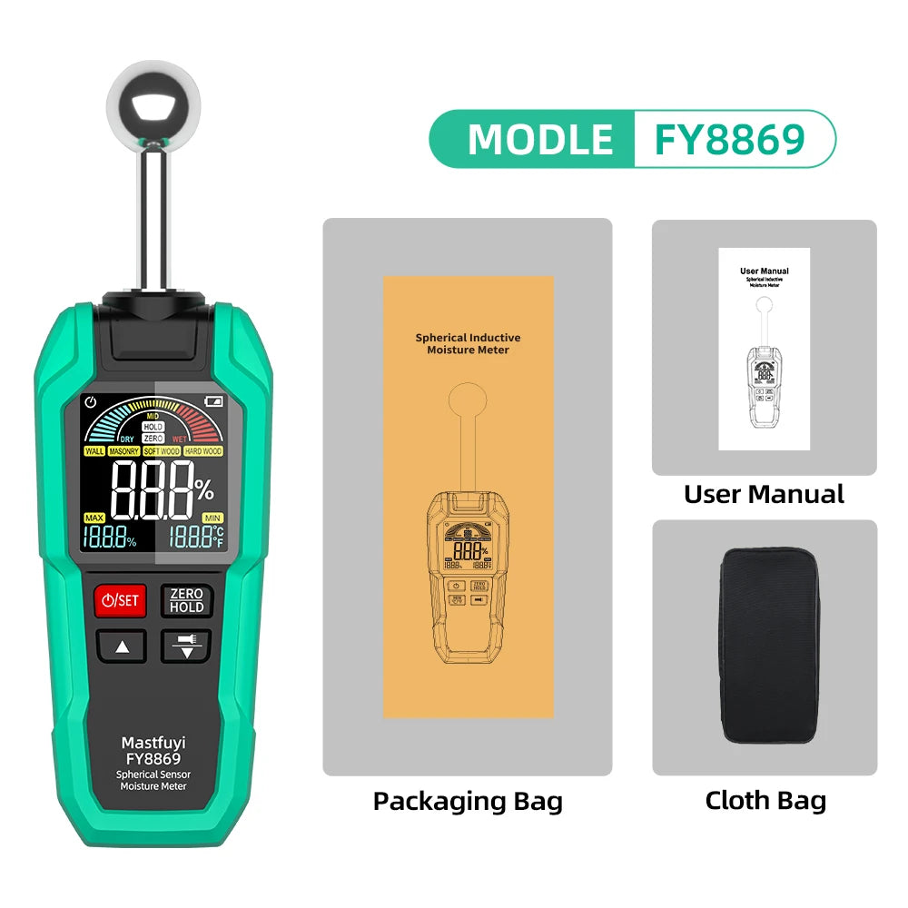 MASTFUYI Ball-shaped Non-destructive Moisture Meter, High Accuracy Digital Wood Water Leak Detector & Wall Humidity Tester