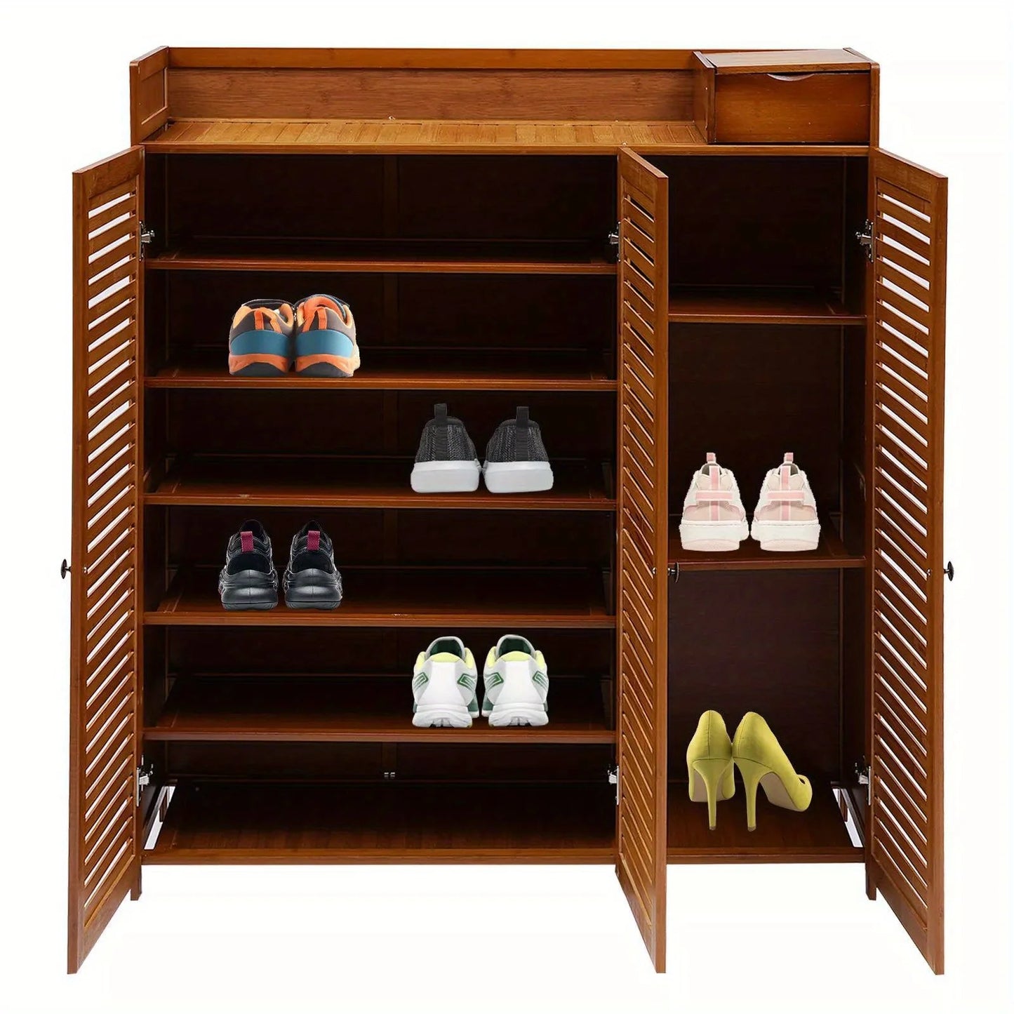 38x12x45" Wood Shoe Cabinet Organizer | 7-Tier, 3-Door Entryway Storage | Large Capacity | Fits Seasonal Decor