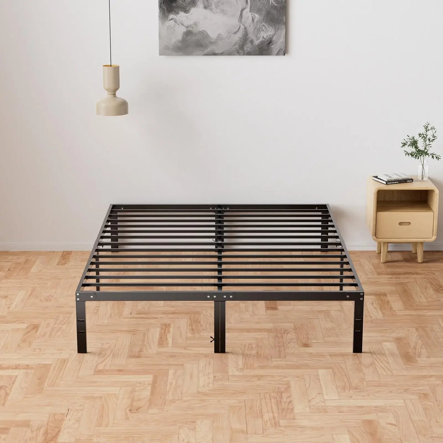 Heavy Duty Metal Bed Frame 14 Inch Platform Bed Base with Under Bed Storage Sturdy Steel Slat Support No Box Spring Needed Noise Free Mattress Foundation Easy Assembly Iron Bedroom Furniture