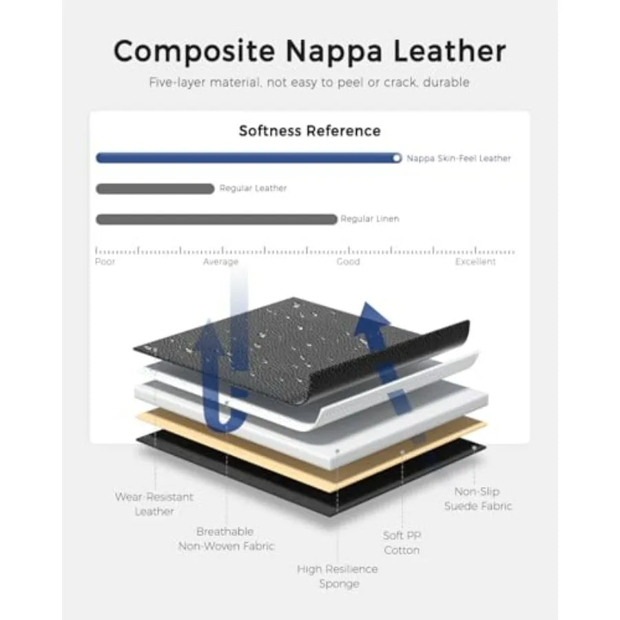 Brown Nappa Leather Car Seat Covers with Lumbar Support Ventilation Holes Velcro Adjustable Airbag Full-Coverage Universal Fit