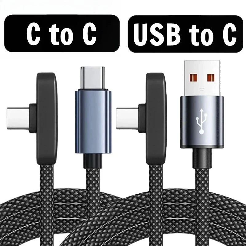 90 Degree USB Type C Cable 100W Quick Charging Data Transfer Cables Portable Right Angle USB-C Wire for IPhone Samsung Xiaomi