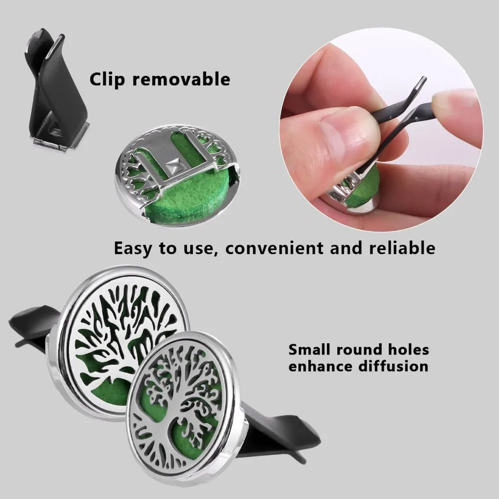 car air freshener diffuser vent clips - aromatherapy essential oil diffuser tree of life car clip with 20 refill pads, gift for
