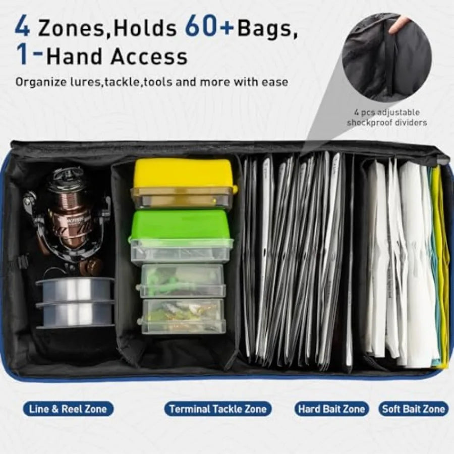 Fishing Tackle Bag with 20PCS Clear Bait Bags for Soft Plastic Baits Storage, Waterproof 3600 Tackle Box Bag Organizer for Fish