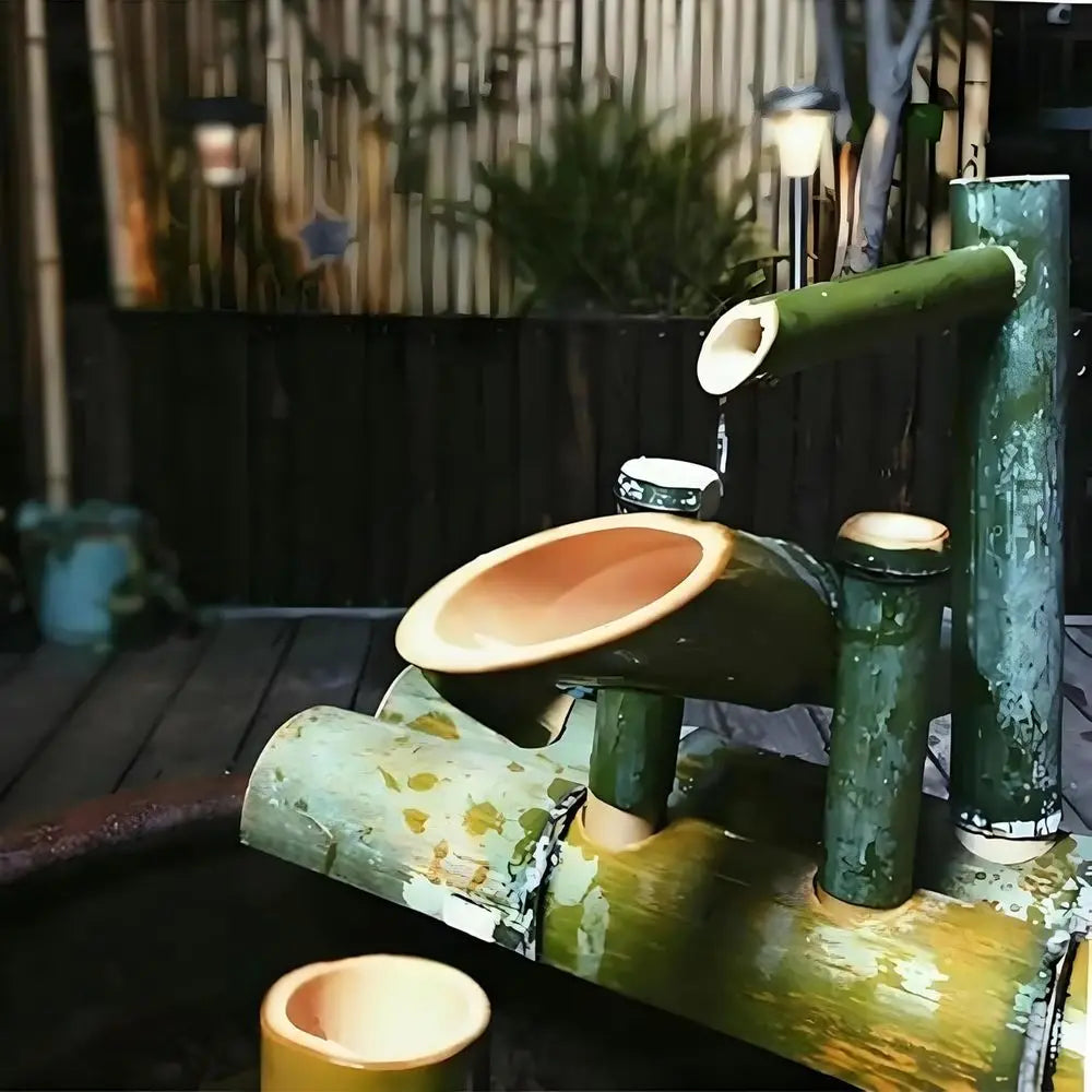 Handcrafted Bamboo Outdoor Water Fountain for Japanese Garden Decor