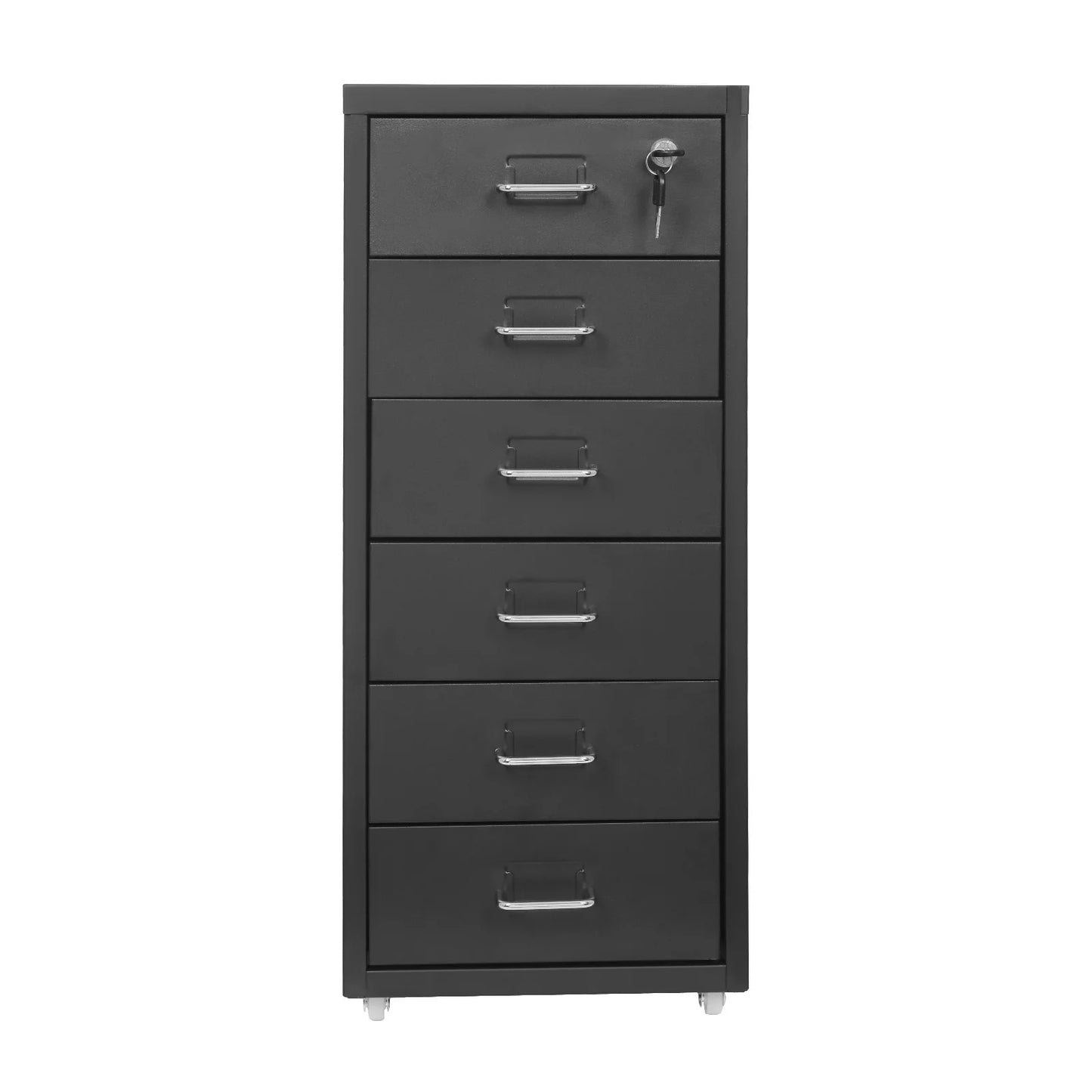 Vertical File Cabinet 6-Drawer Metal Lockable Filing Cabinet with Wheels 22lbs Capacity per Tier for Home Office Study