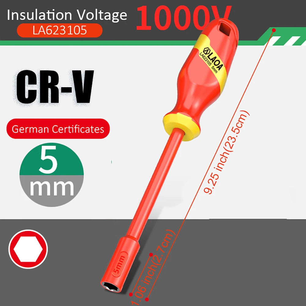 LAOA Insulated Socket Screwdriver Multifunctional Hexagonal Socket Wrench Driver Electrician Specific Withstand 1000V