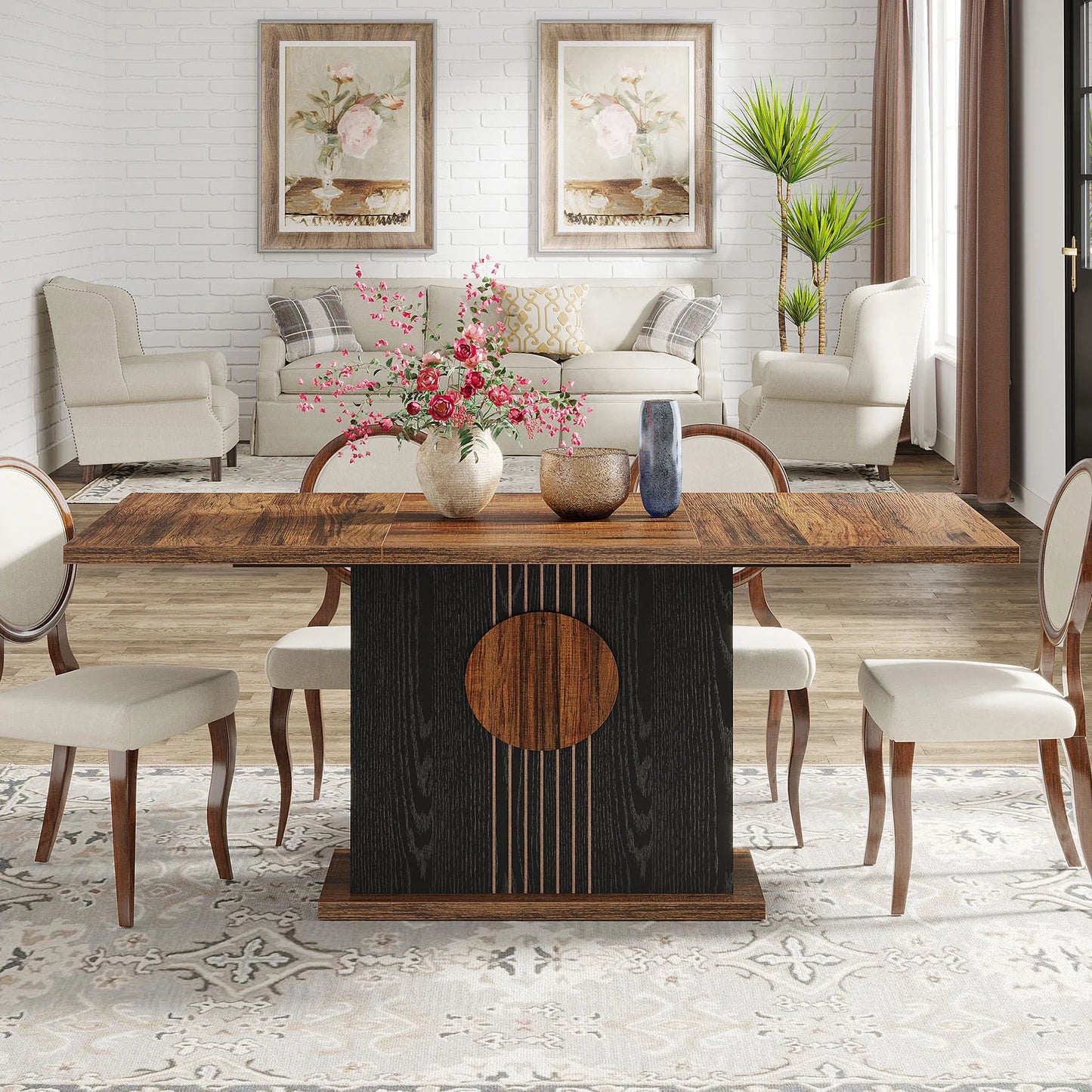 Tribesigns 55" Rectangular Dining Table for 4 to 6 People, Farmhouse Wood Dinner Table for Kitchen, Dining Room & Living Room