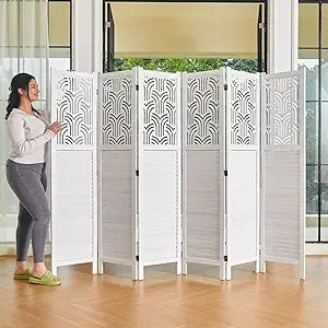 5.6 Ft Room Divider Wood Carved Wall Divider Indoor Folding Portable Partition Screen for Home Office Garden Terrace - 6 Panel