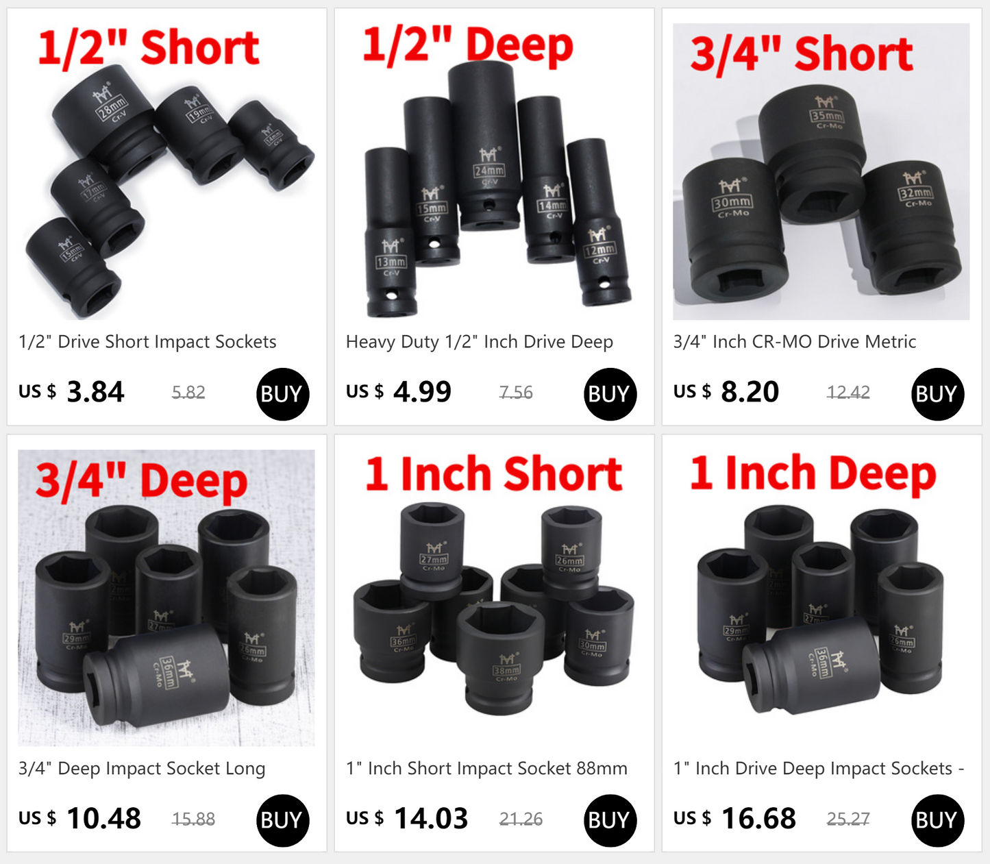 3/4" Deep Impact Socket Long Reach Hex Black Air Sockets-Durable Cr-Mo Steel Construction-Air Sockets and Pneumatic Wrench Heads