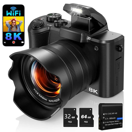 8K Digital Camera for Photography Autofocus WiFi 88MP Vlogging Camera with Dual-Lens 16X Digital Zoom Touch Screen Travel Camera